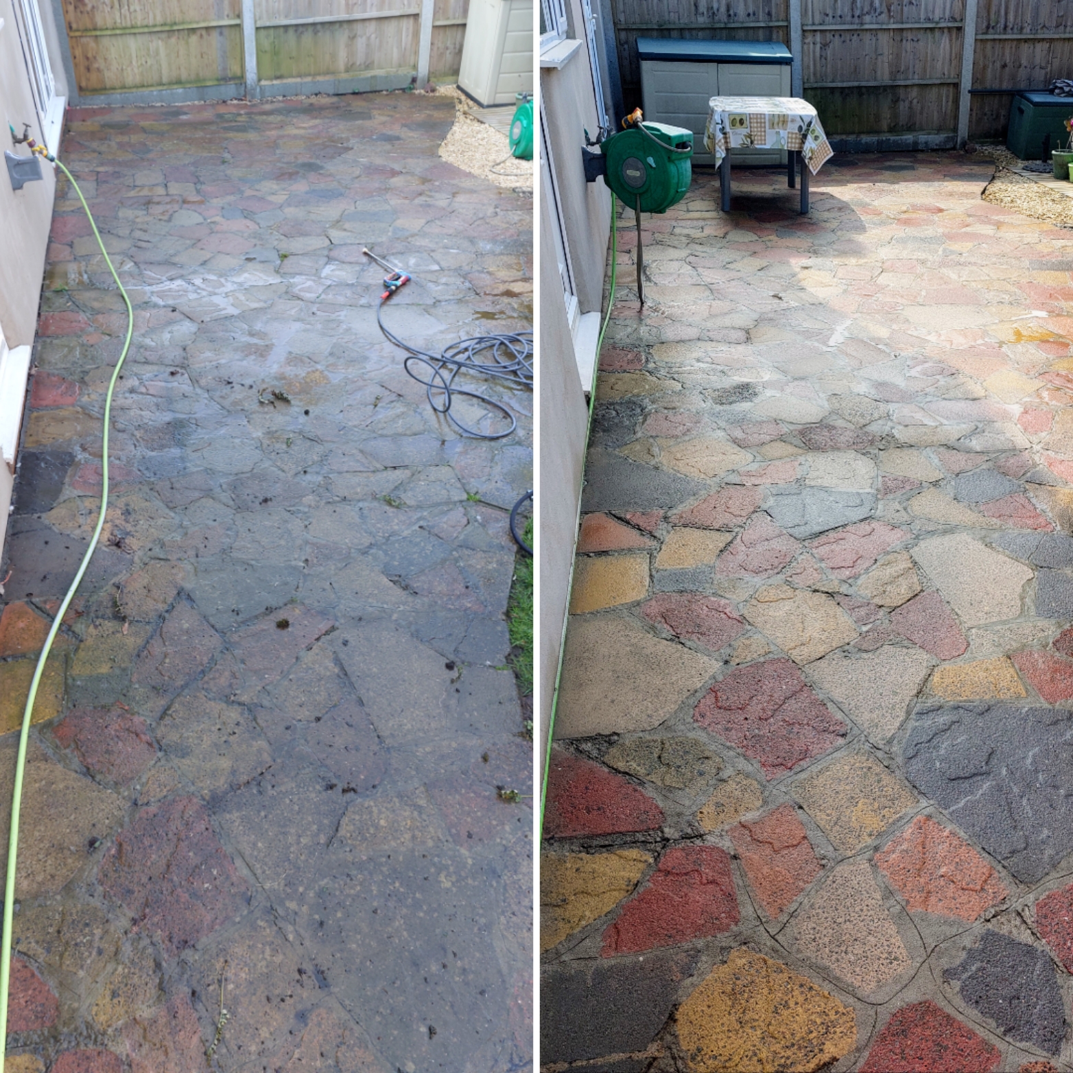 Garden path before and after pressure washing