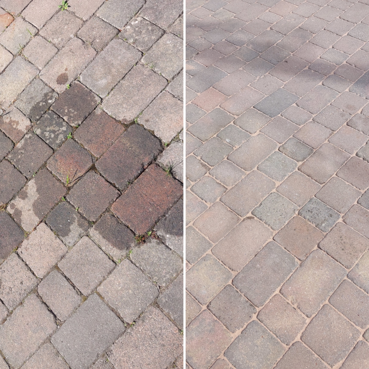 Driveway block paving before and after power washing