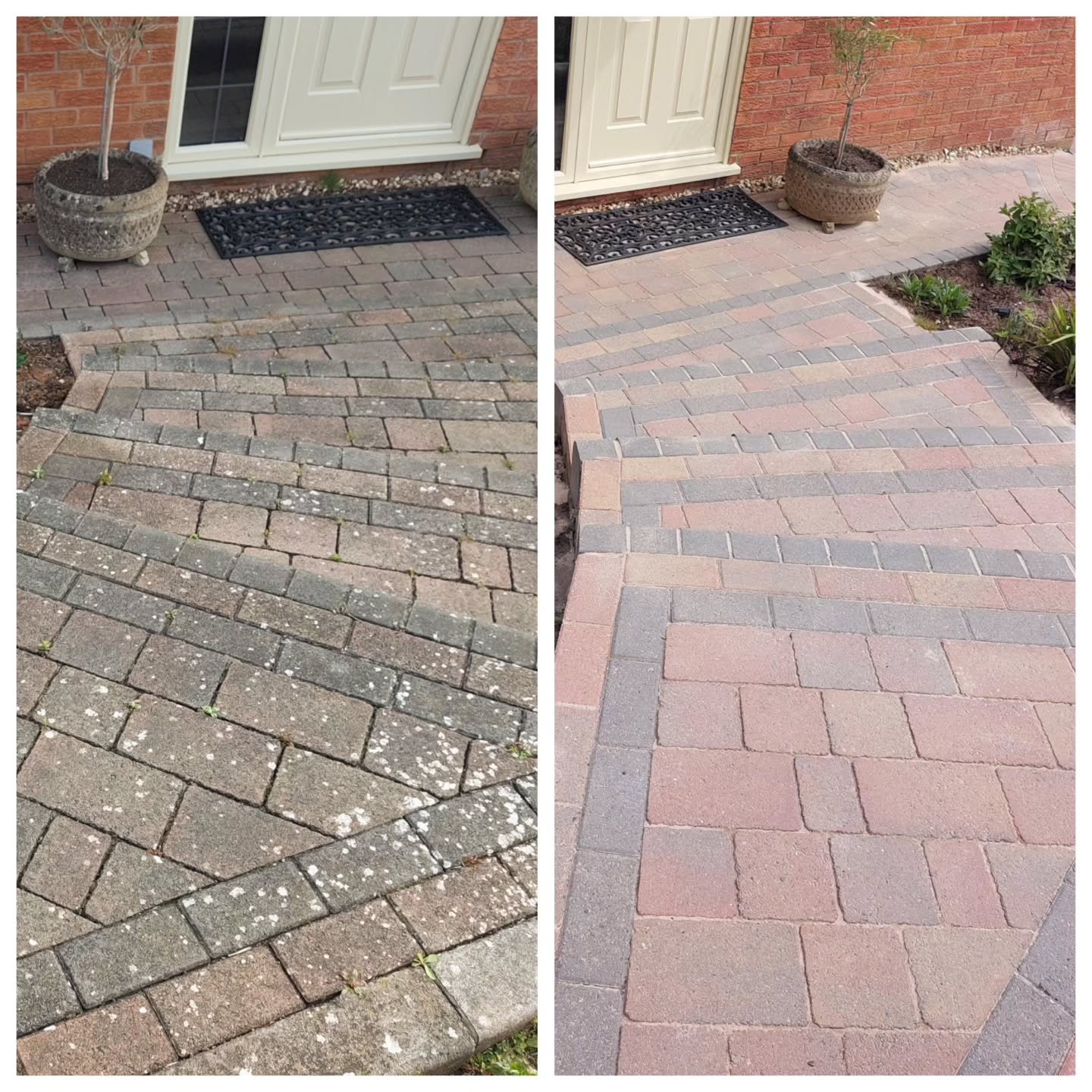 Block paving before and after jet washing