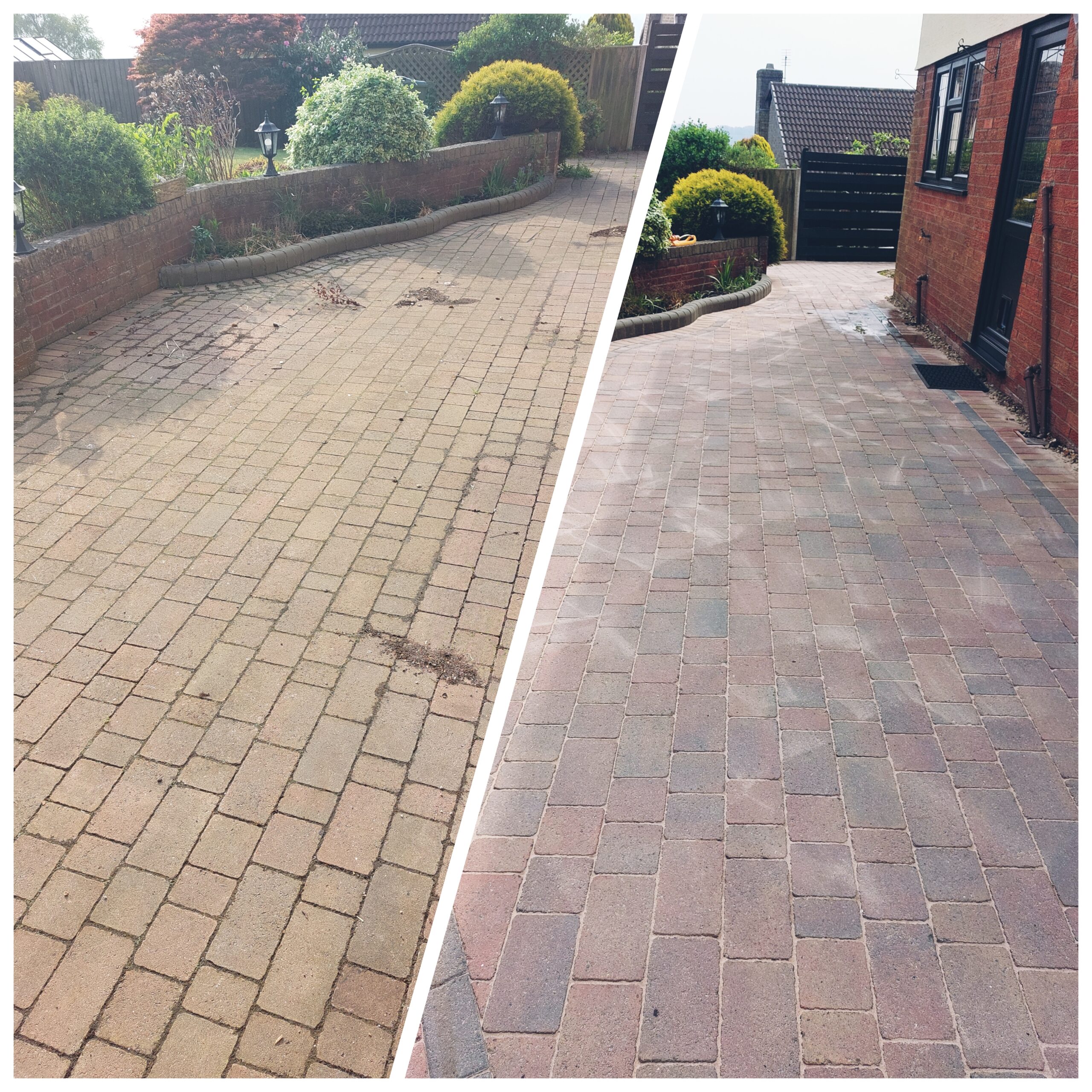 Block paving driveway before and after cleaning