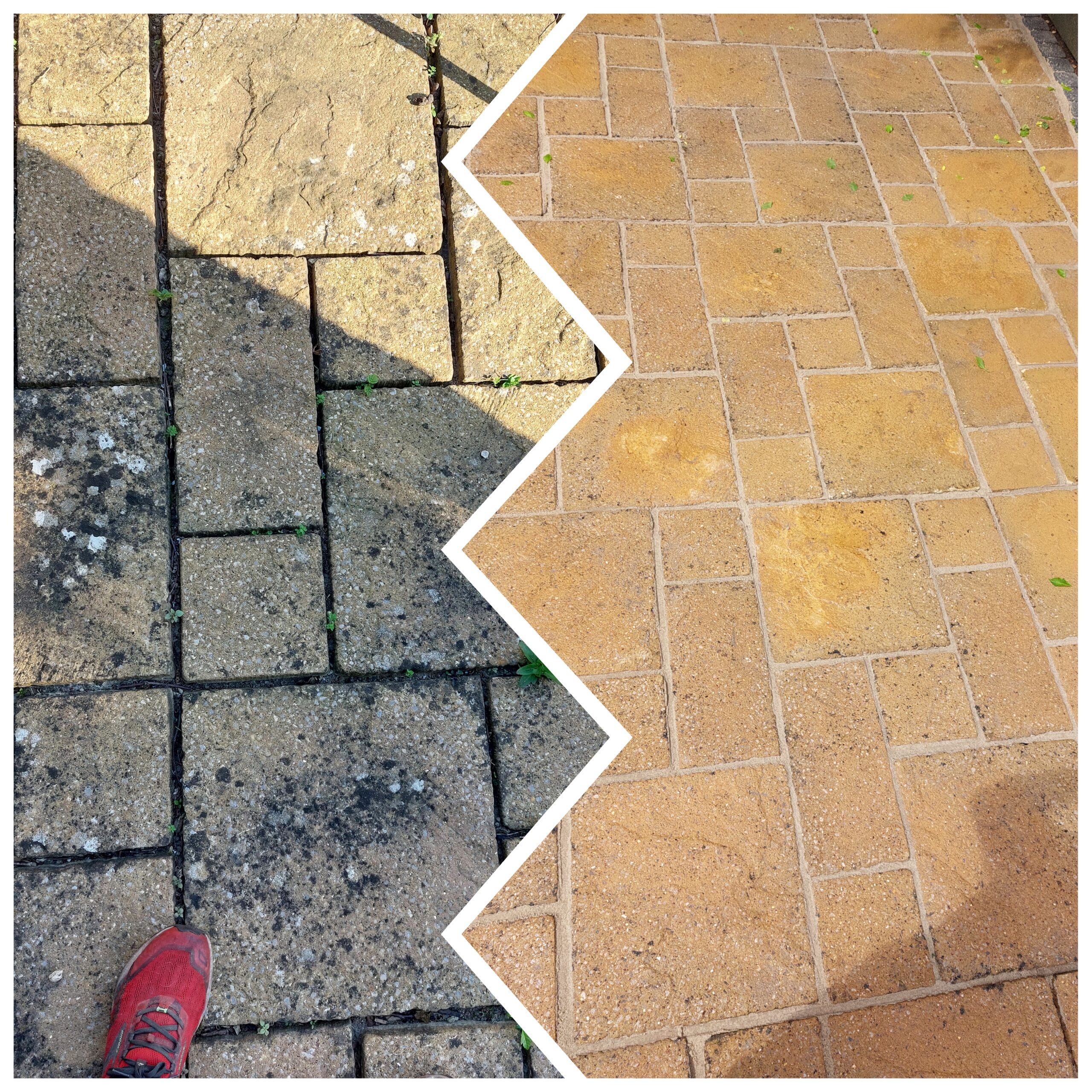 Patio before and after jet washing in Bristol